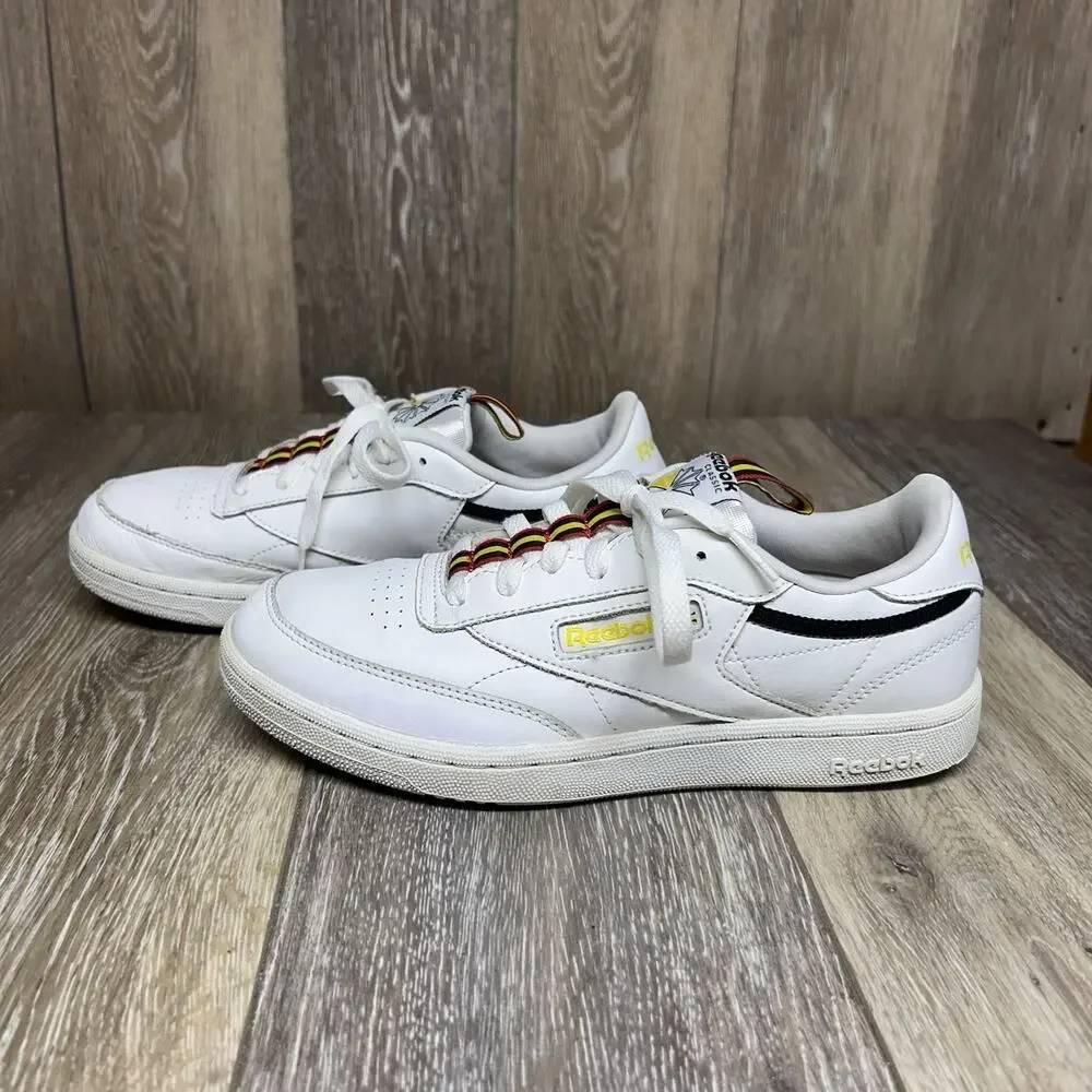 Reebok Classic Club C 85 Youth US Size 5.5 White Yellow Red Sneaker Shoes EG5284